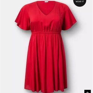 NWT Torrid V Neck Elastic Waist Red Dress